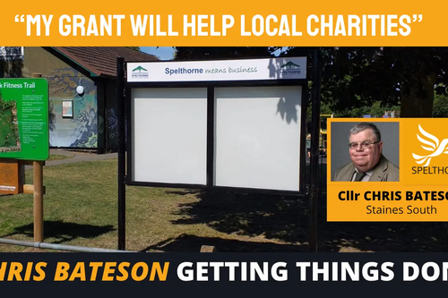 Spelthorne Liberal Democrat gives grant for new community noticeboard