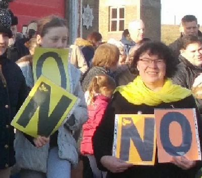 Nicola Cornes protesting against fire service cuts