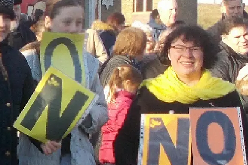 Nicola Cornes protesting against fire service cuts