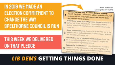 Spelthorne Liberal Democrats Council Committee system pledge fulfilled