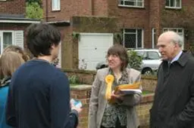 Caroline NIchols and Vince Cable canvassing