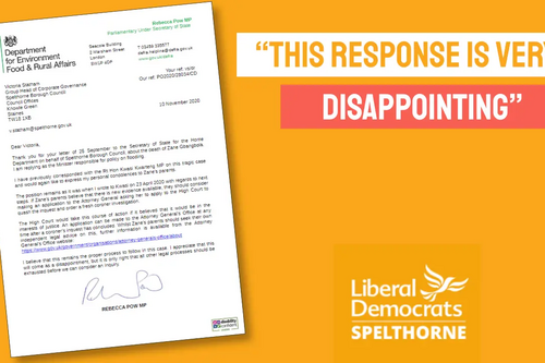 Spelthorne Liberal Democrats DEFRA response to call for Zane Gbangbola full enquiry