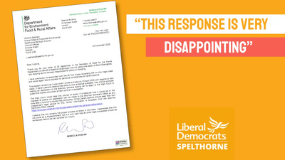 Spelthorne Liberal Democrats DEFRA response to call for Zane Gbangbola full enquiry